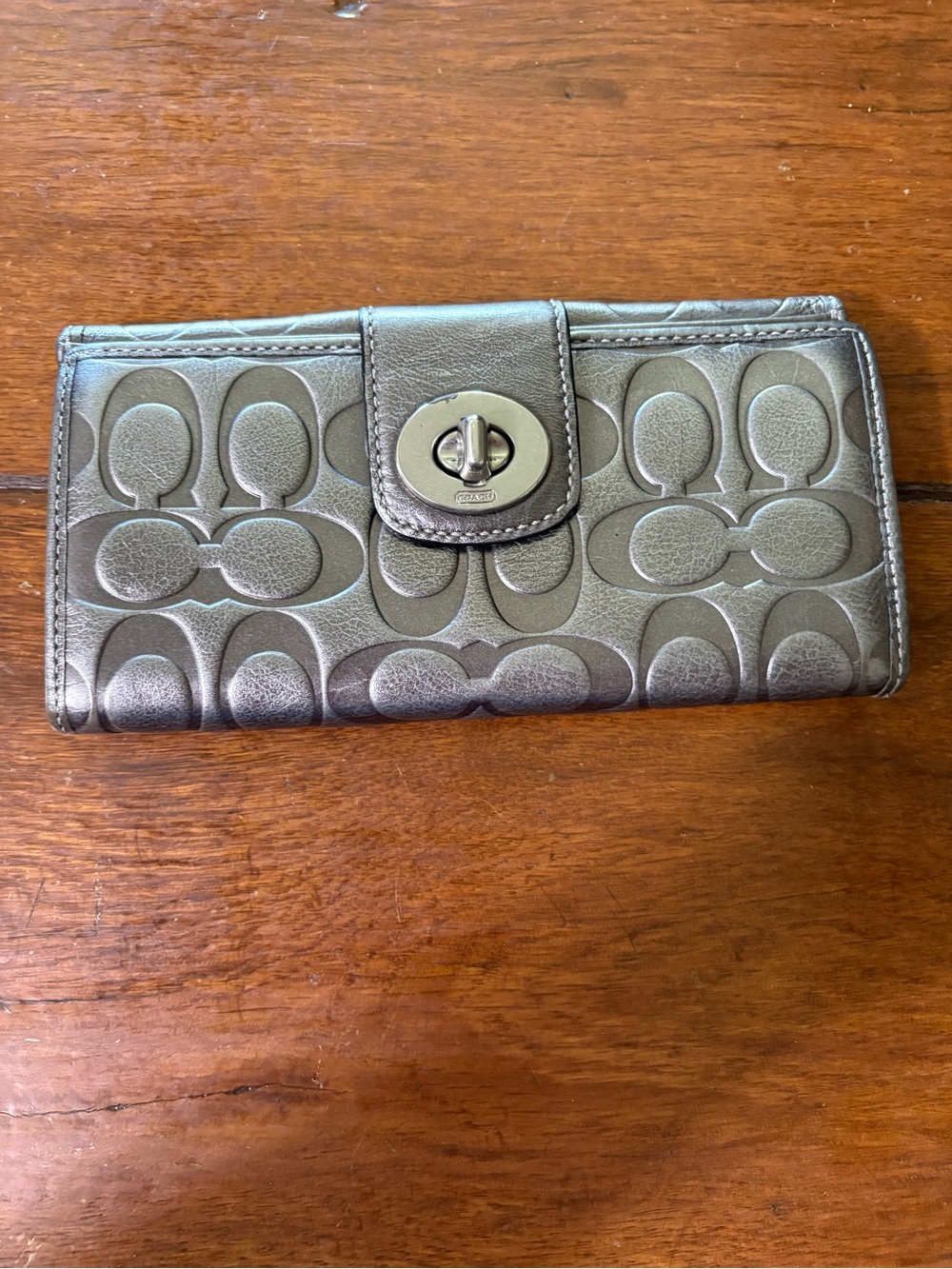 Coach Metallic Signature Continental Wallet - Silver